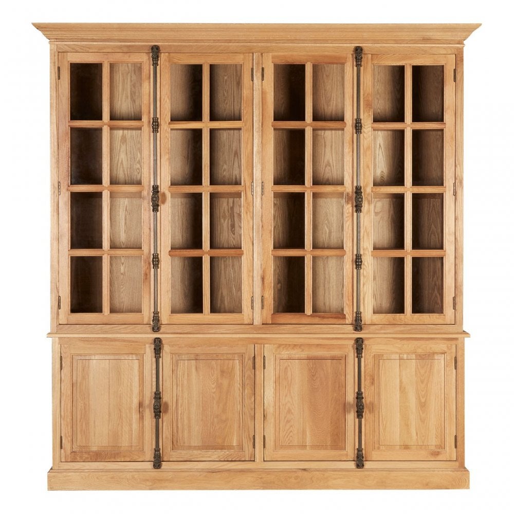 Brisbane Cabinet with 6 Upper Shelves, Oak Wood, Glass, Brown