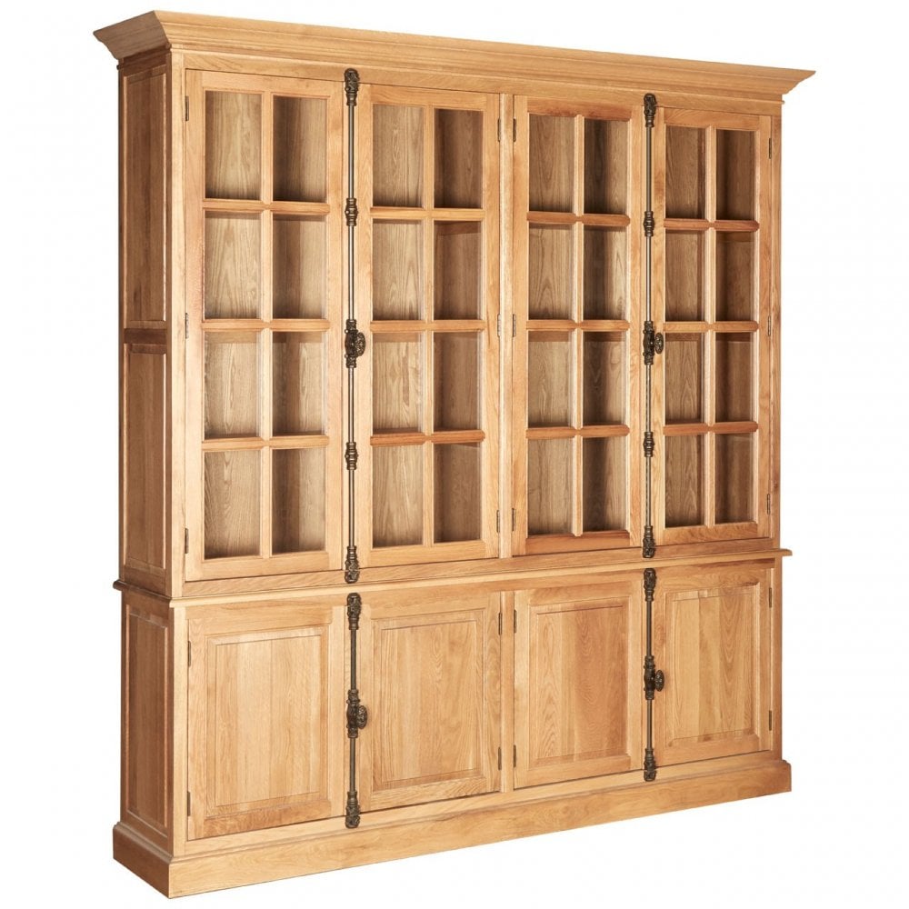 Brisbane Cabinet with 6 Upper Shelves, Oak Wood, Glass, Brown