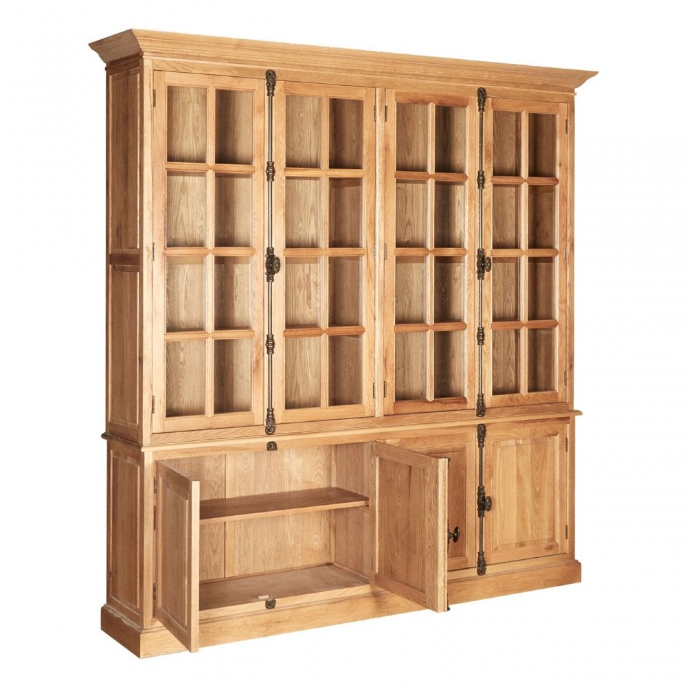 Brisbane Cabinet with 6 Upper Shelves, Oak Wood, Glass, Brown