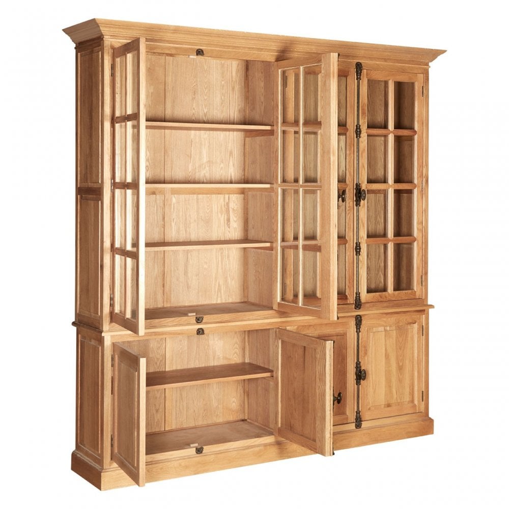 Brisbane Cabinet with 6 Upper Shelves, Oak Wood, Glass, Brown