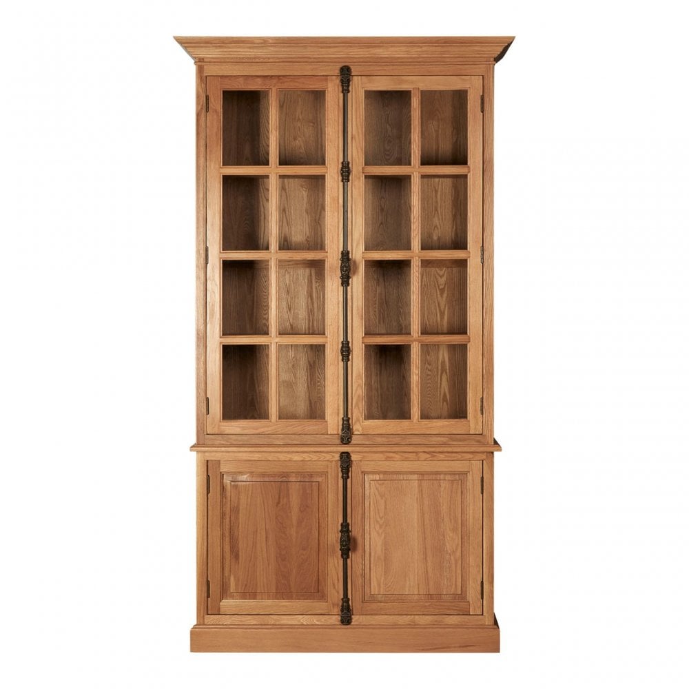 Brisbane Cabinet with 3 Upper Shelves, Oak Wood, Glass, Brown