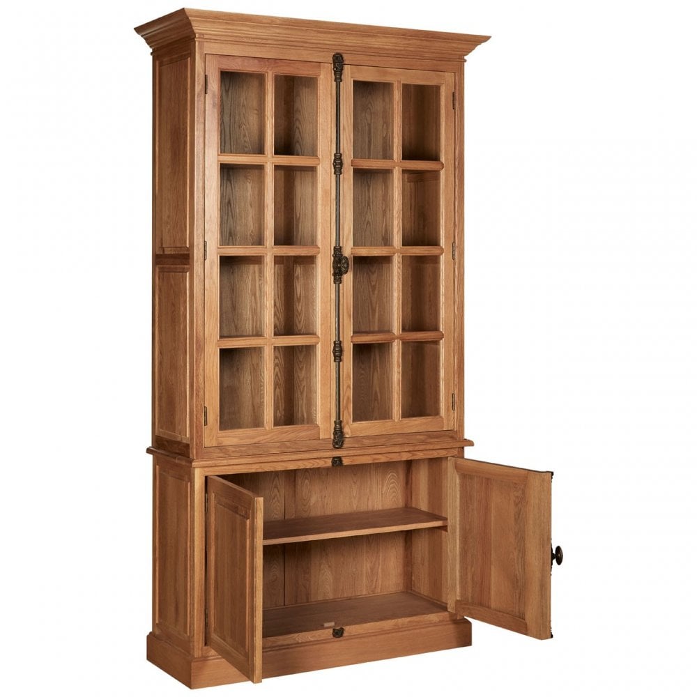 Brisbane Cabinet with 3 Upper Shelves, Oak Wood, Glass, Brown