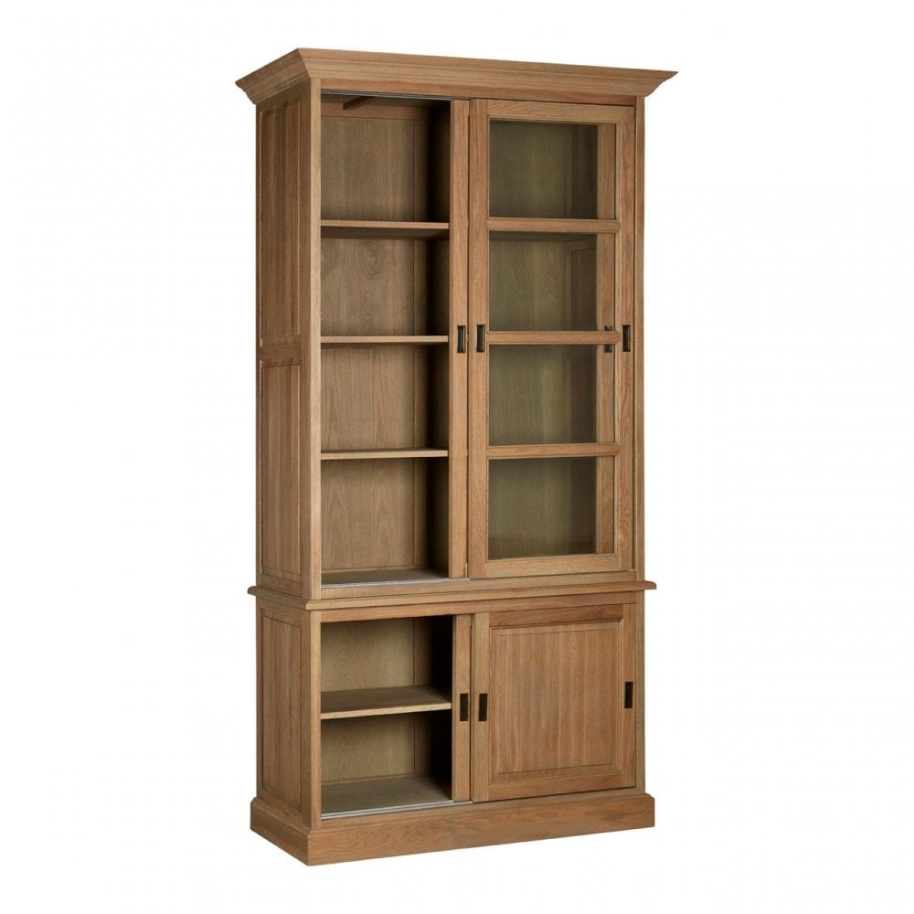 Brisbane Sliding Doors / Tempered Glass Cabinet, Oak Wood, Glass, Brown