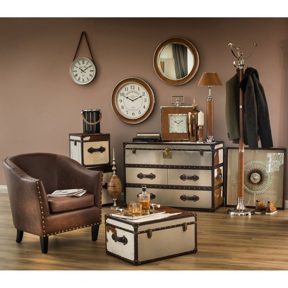 Brown / White Genuine Cowhide 3 Drawer Cabinet, Cowhide, Stainless Steel, Brown