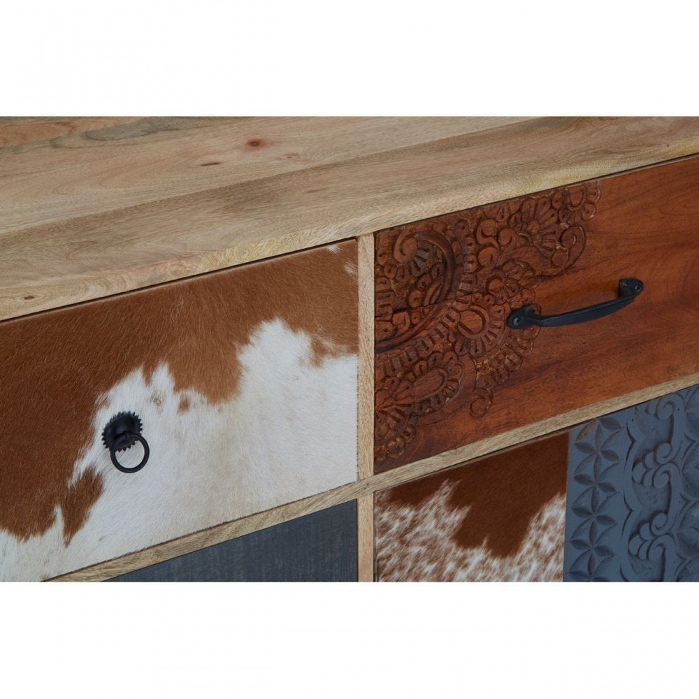 Marwar Mango Wood / Leather Tall Sideboard, Leather, Mango Wood