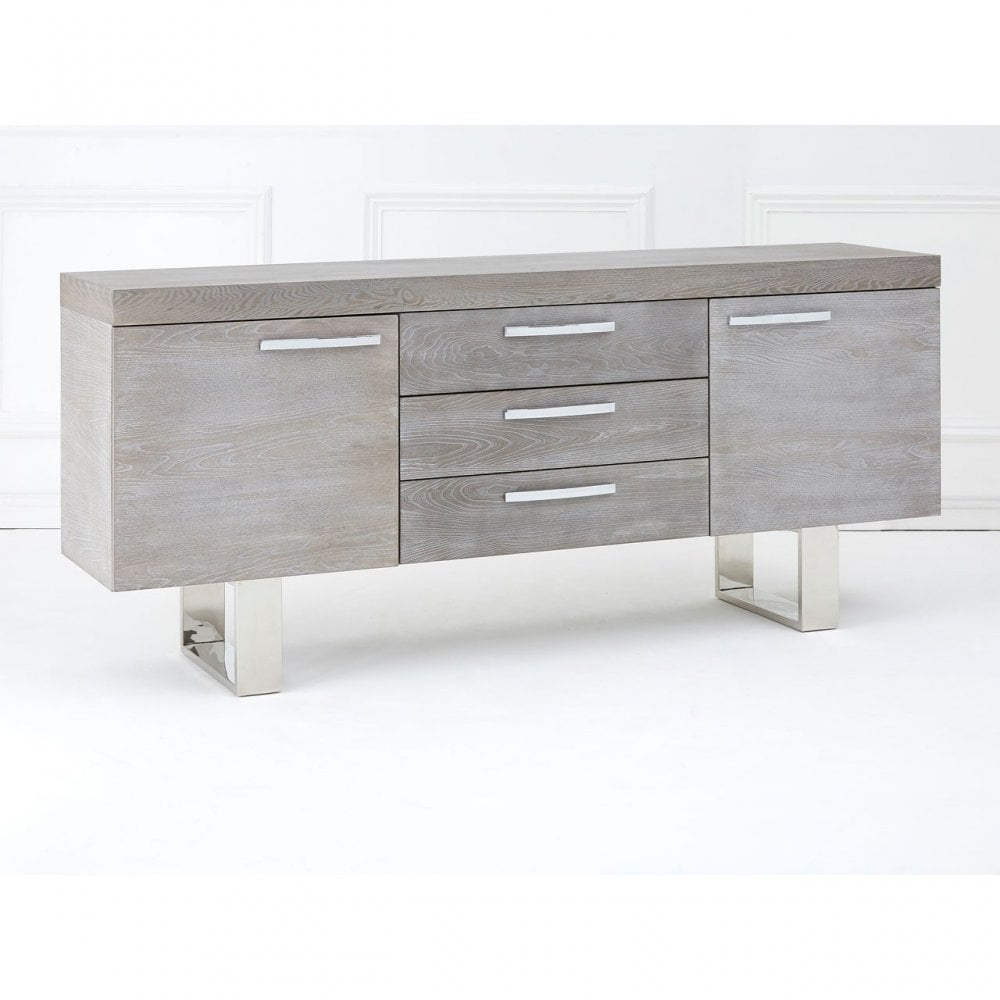 Grey Elm Wood Sideboard, Stainless Steel, Elm Wood, Grey