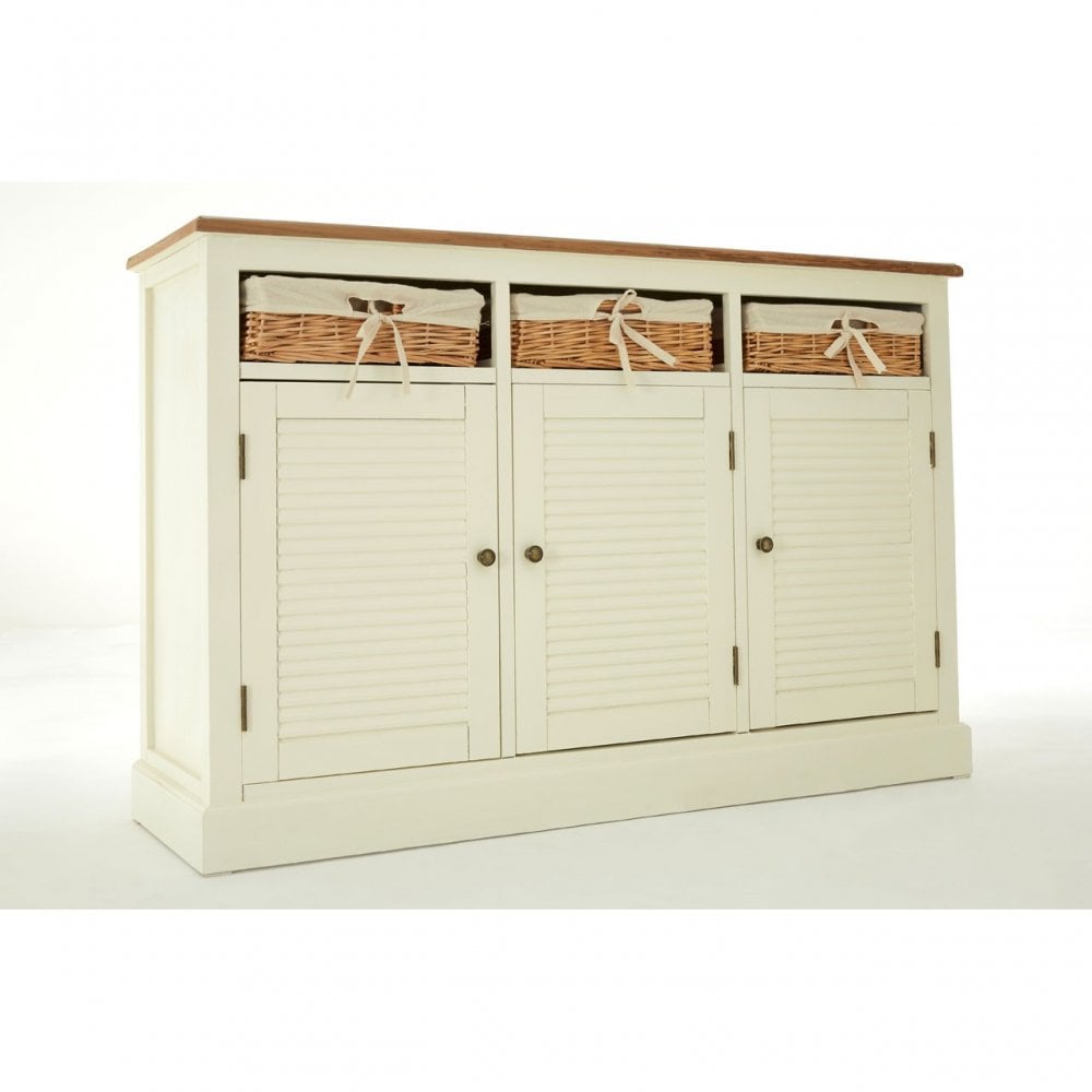 Dorset Cream Sideboard, Ash Veneer, Paulownia Veneer, Rattan, Cream