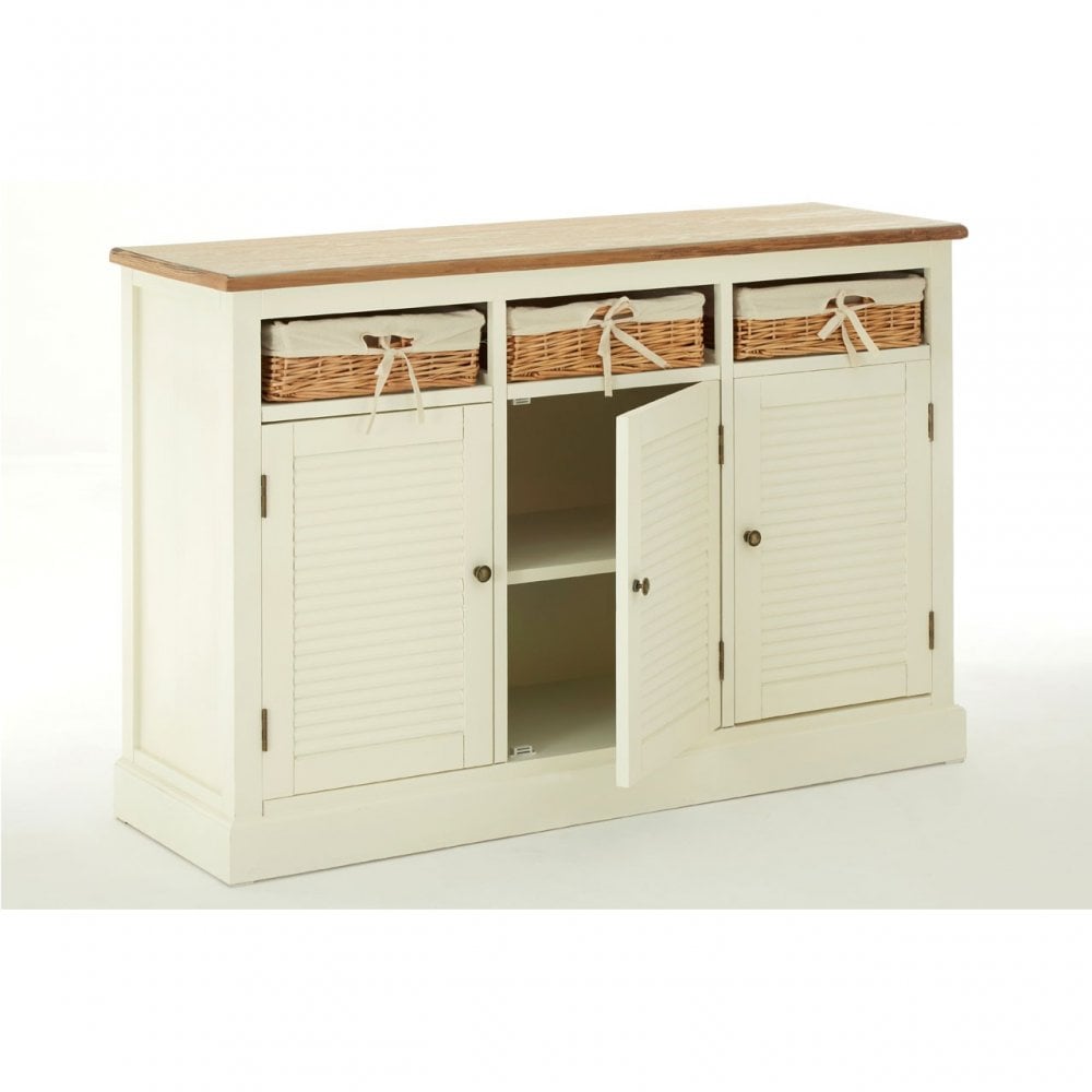 Dorset Cream Sideboard, Ash Veneer, Paulownia Veneer, Rattan, Cream