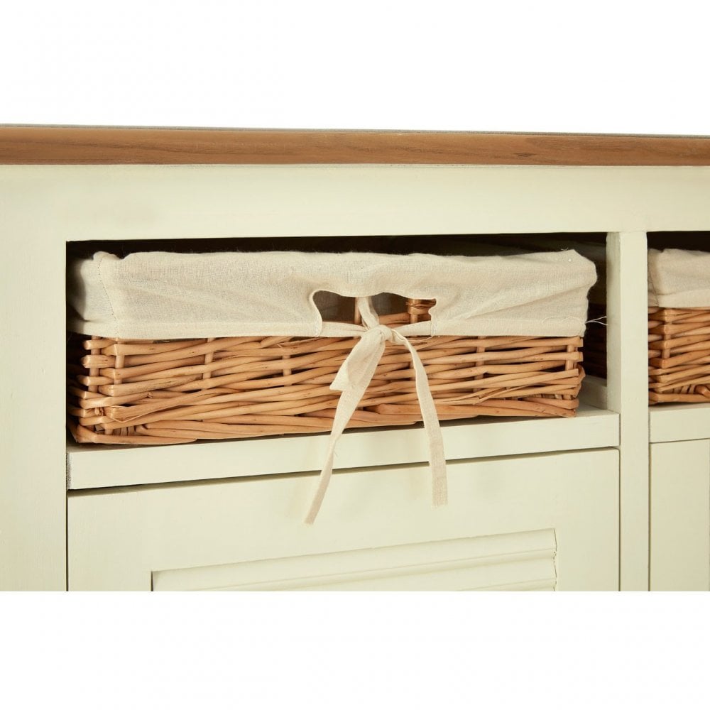 Dorset Cream Sideboard, Ash Veneer, Paulownia Veneer, Rattan, Cream
