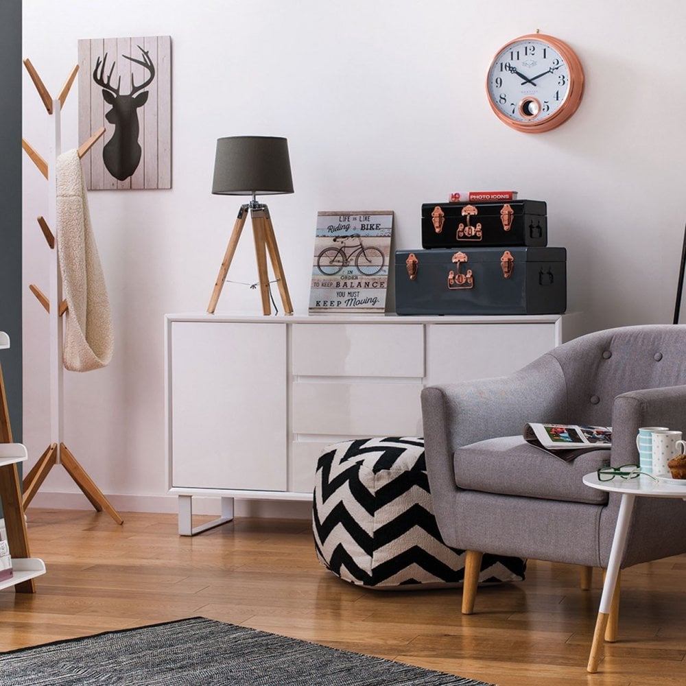Sideboard, High Gloss, Iron with Vinyl, White