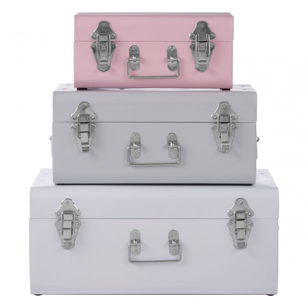 Clanbay Set of 3 Assorted Colors Storage Trunks, Galvanised Iron