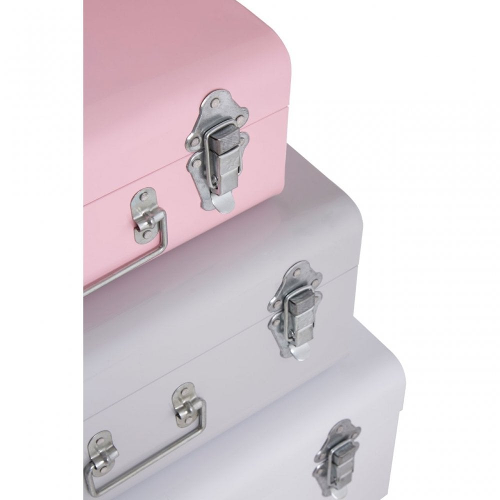 Set of 3 Assorted Colors Storage Trunks, Galvanised Iron