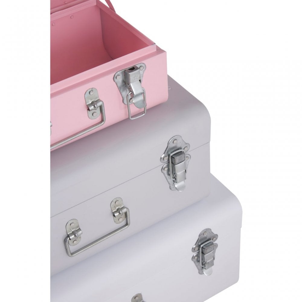 Set of 3 Assorted Colors Storage Trunks, Galvanised Iron