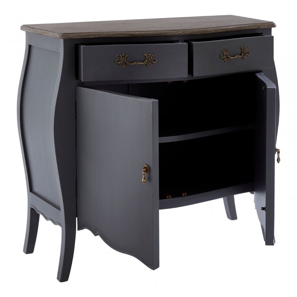 Charles 2 Door / 2 Drawer Dark Grey Side Board, Bayur Wood, Oak Veneer, Grey