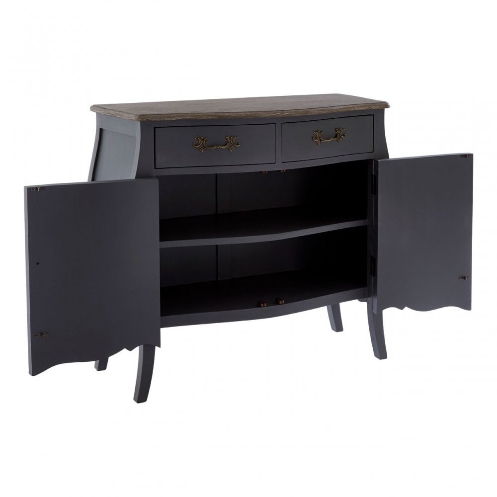 Charles 2 Door / 2 Drawer Dark Grey Side Board, Bayur Wood, Oak Veneer, Grey