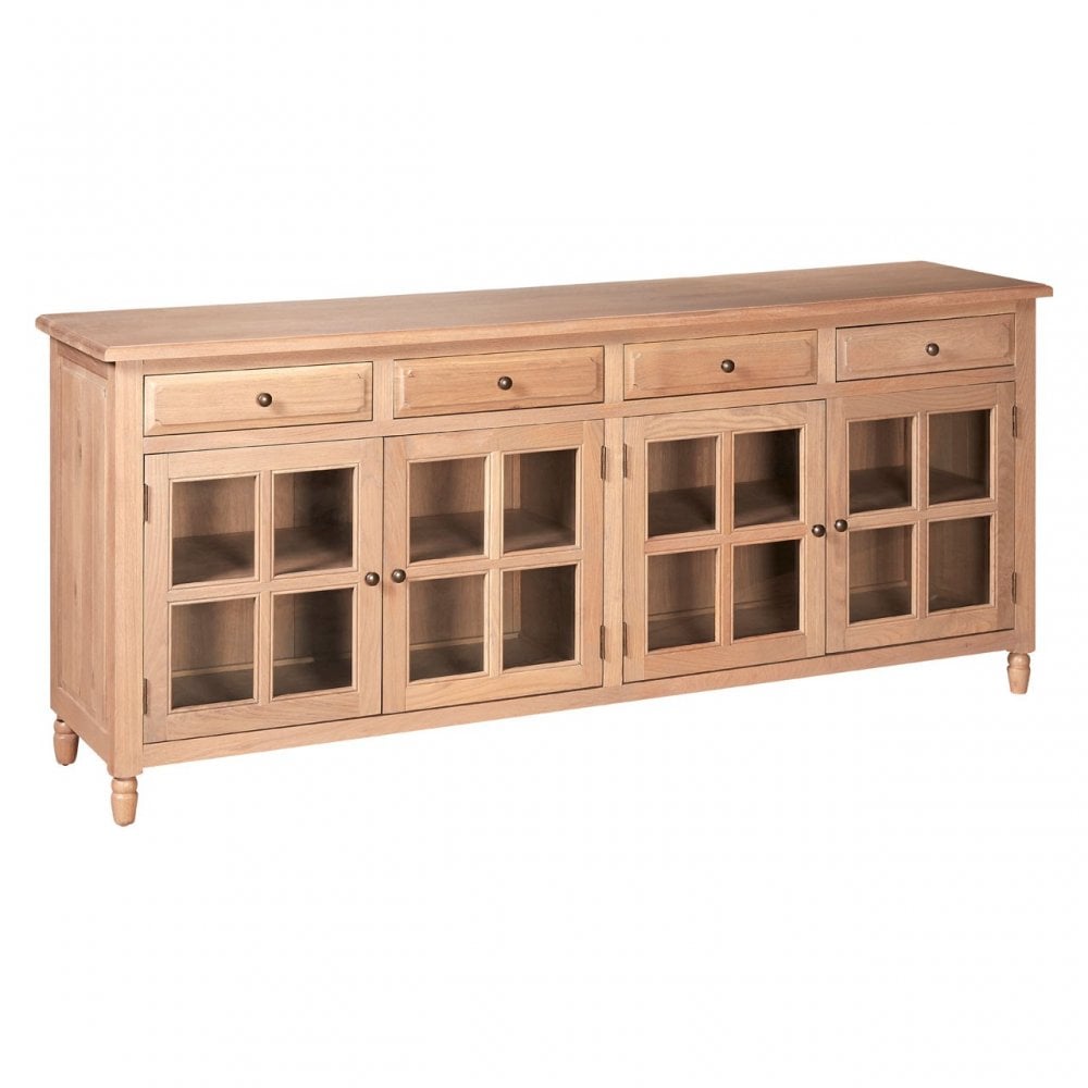 Brisbane 4 Doors / 4 Drawers Sideboard, Oak Wood, Glass, Brown