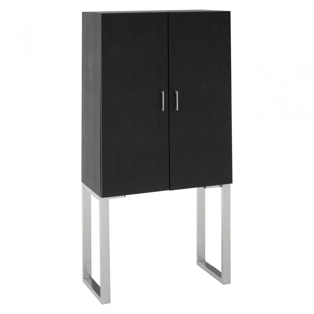 Pacific Black Faux Shark Skin Small Cabinet, Wood, Stainless Steel, Black