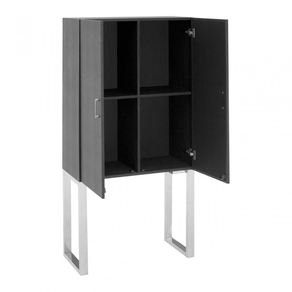 Pacific Black Faux Shark Skin Small Cabinet, Wood, Stainless Steel, Black