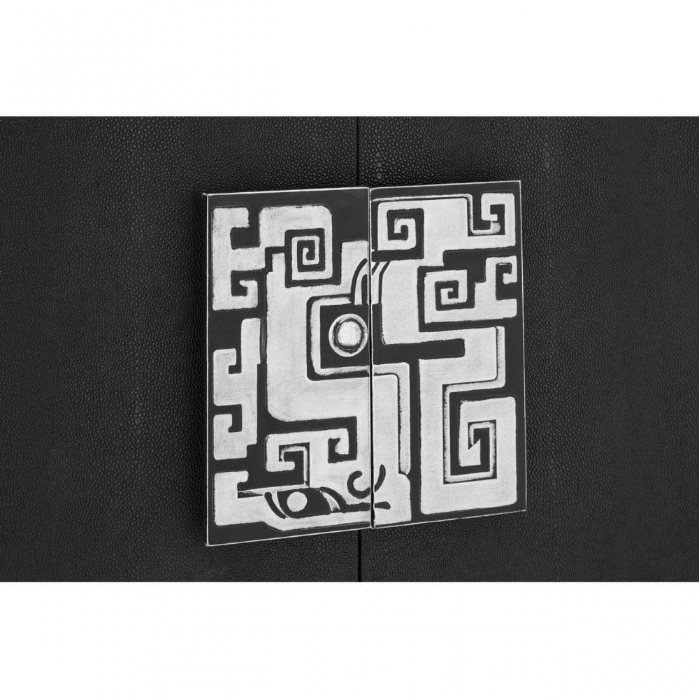 Pacific Black Faux Shark Skin Large Cabinet, Wood, Stainless Steel, Silver