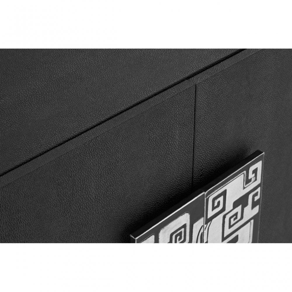 Pacific Black Faux Shark Skin Large Cabinet, Wood, Stainless Steel, Silver