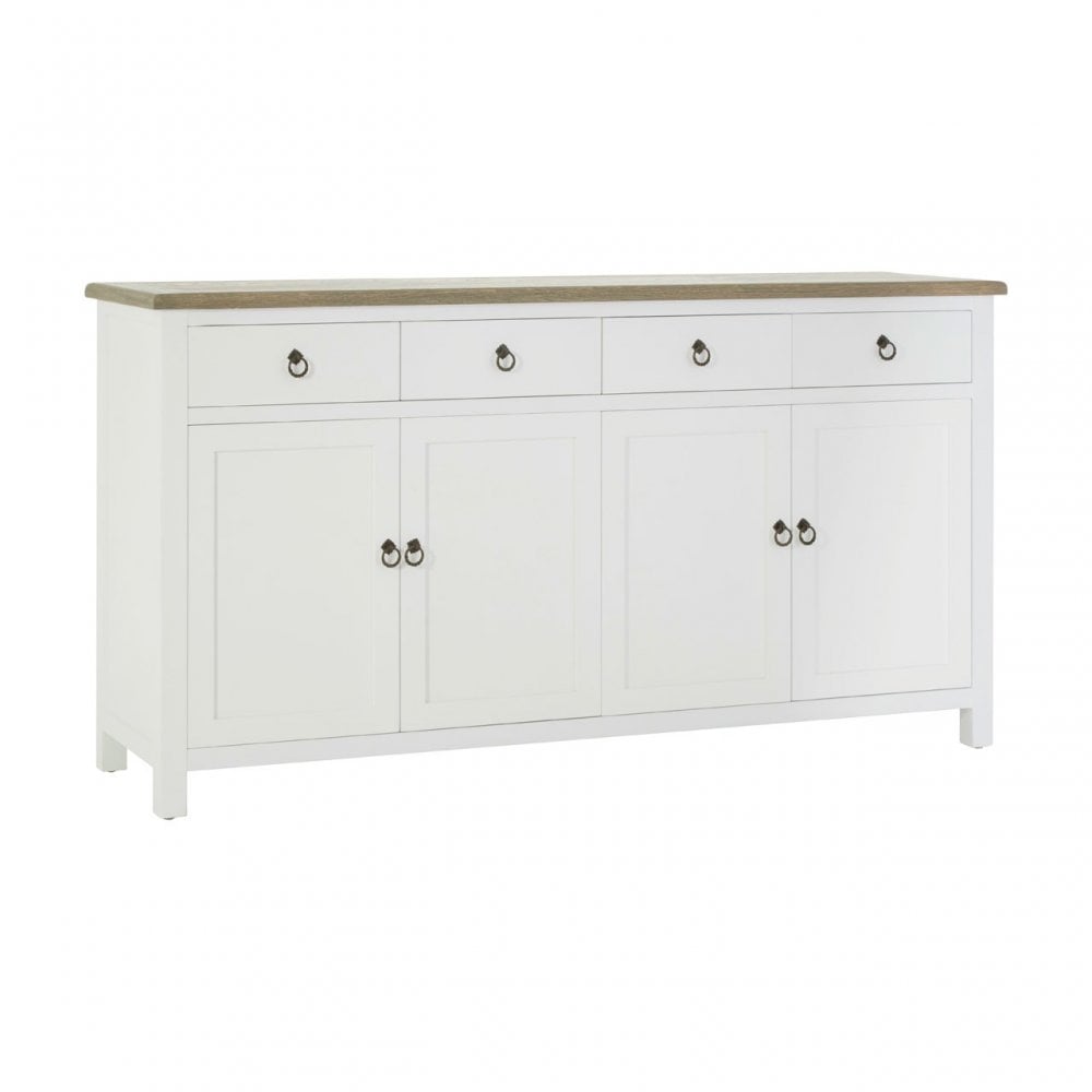 Townhouse 4 Doors / 4 Drawers Sideboard, Oak Wood, Veneer, Birchwood, White