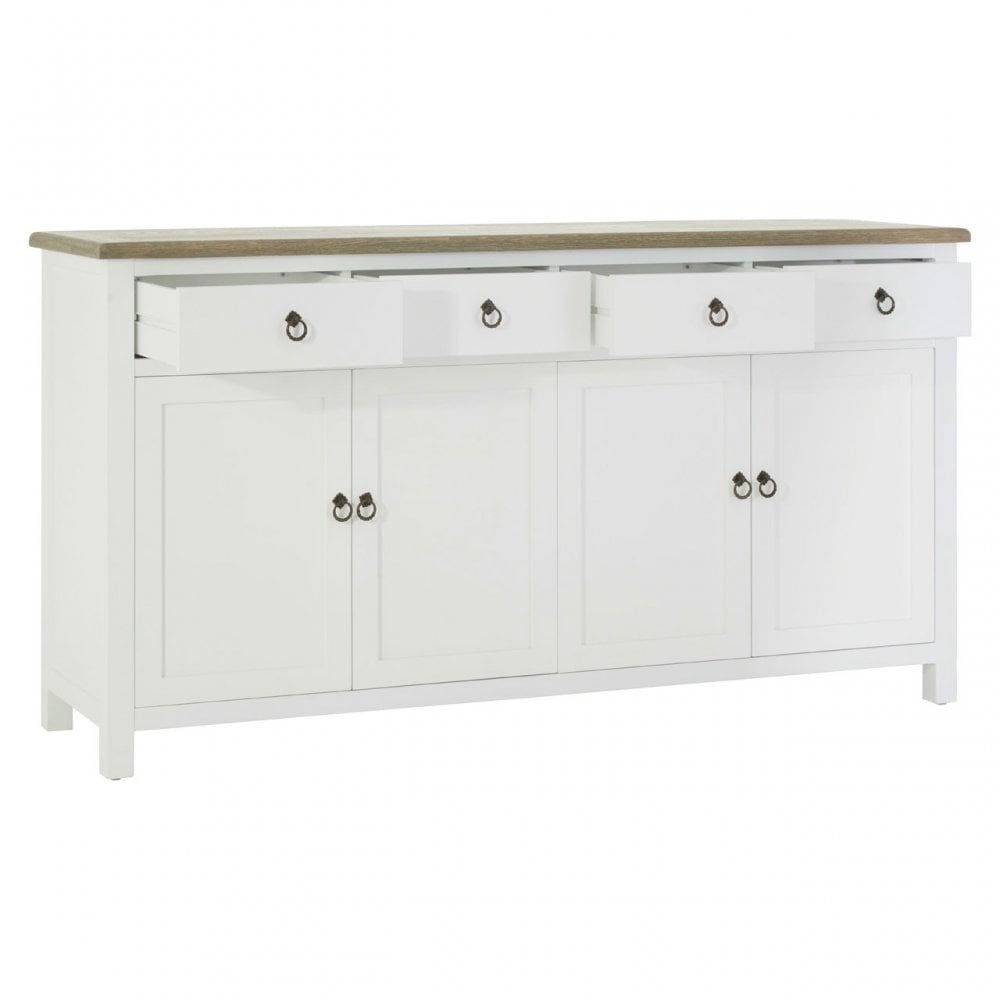 Townhouse 4 Doors / 4 Drawers Sideboard, Oak Wood, Veneer, Birchwood, White