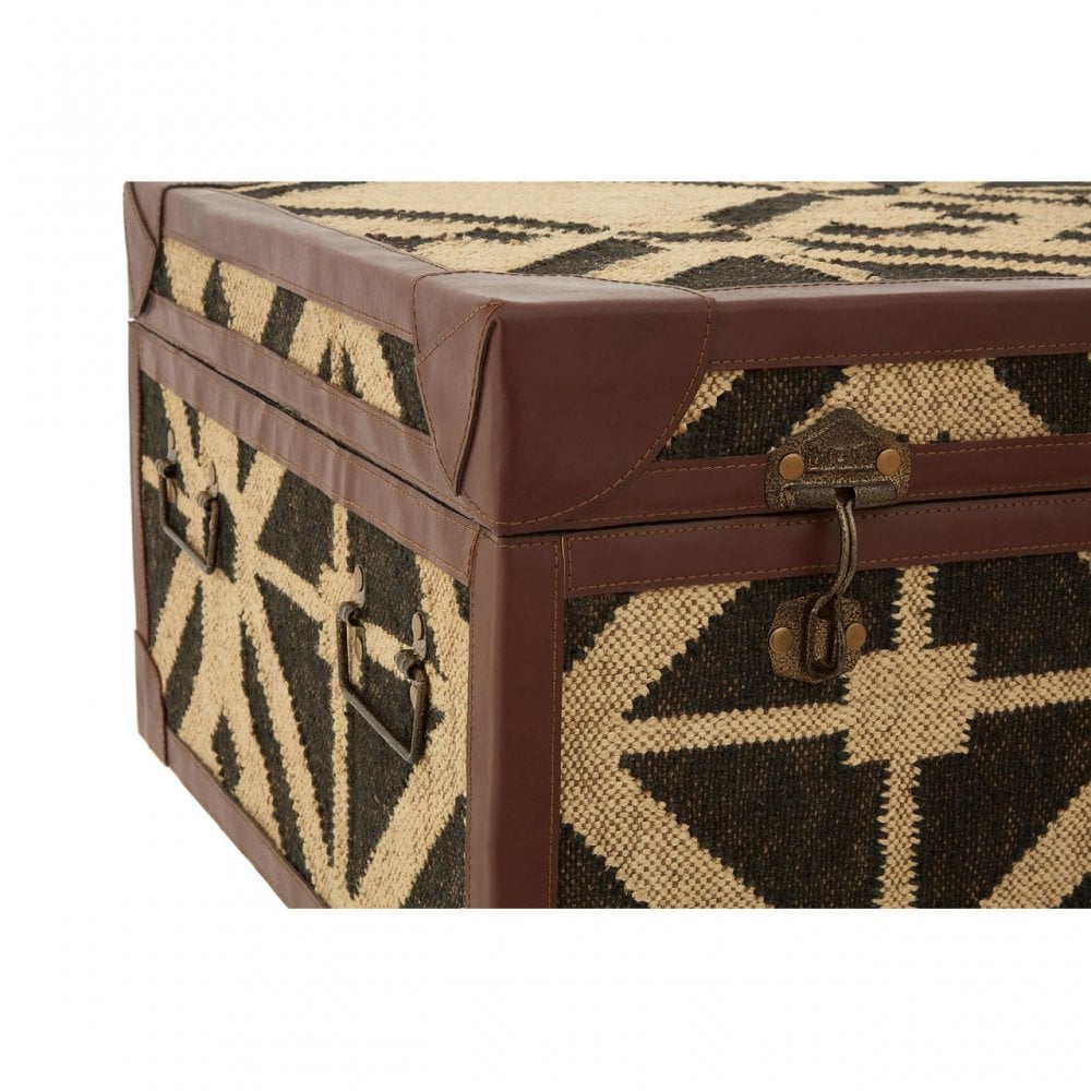 Coffee Table Trunk, Cotton, Galvanised Iron, Jute, Black