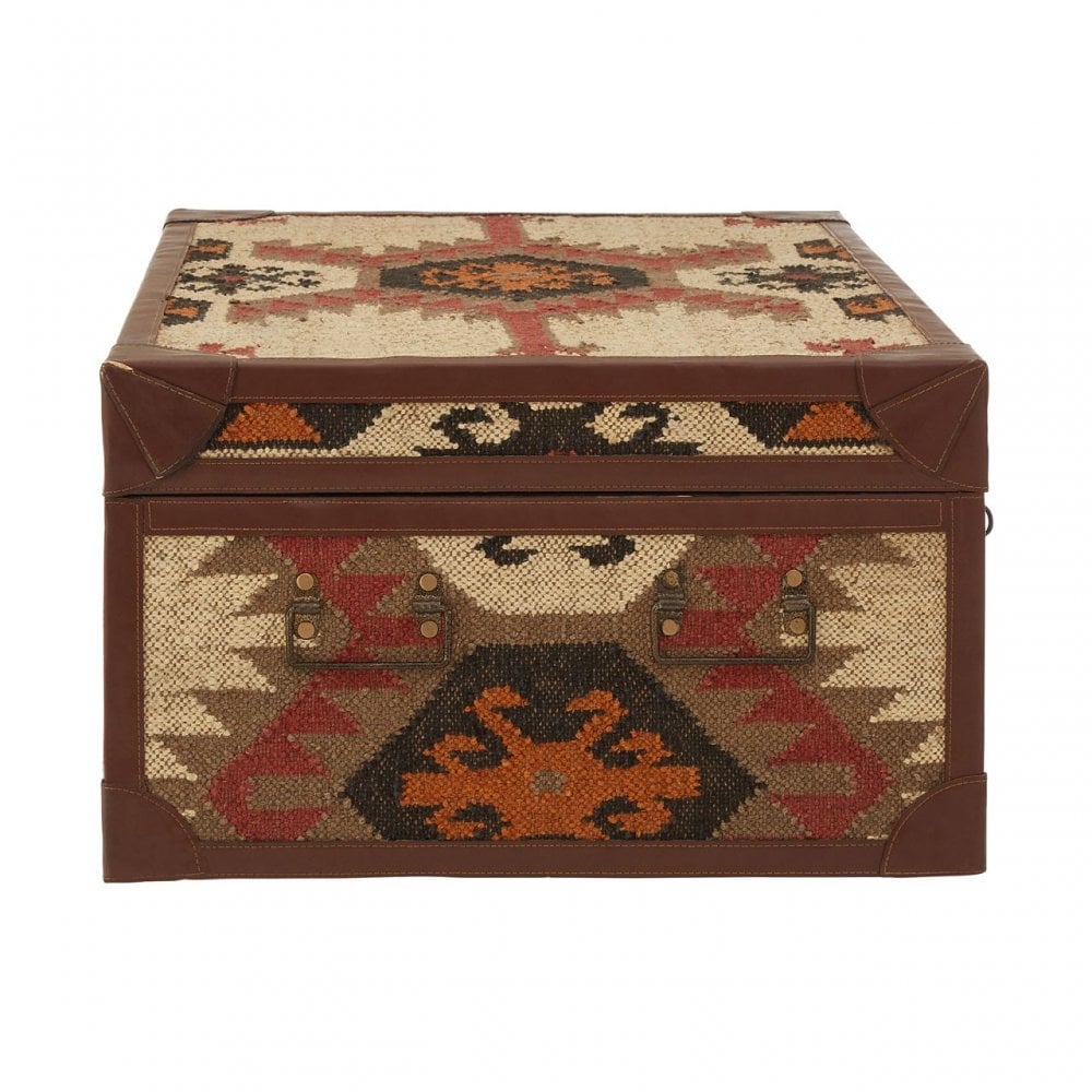 Coffee Table Trunk, Cotton, Galvanised Iron, Jute, Multi-Coloured