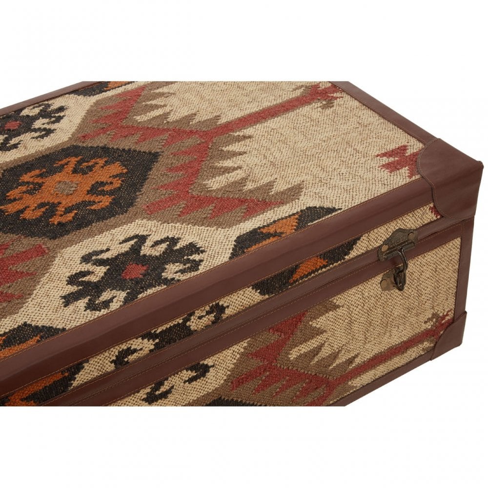 Coffee Table Trunk, Cotton, Galvanised Iron, Jute, Multi-Coloured