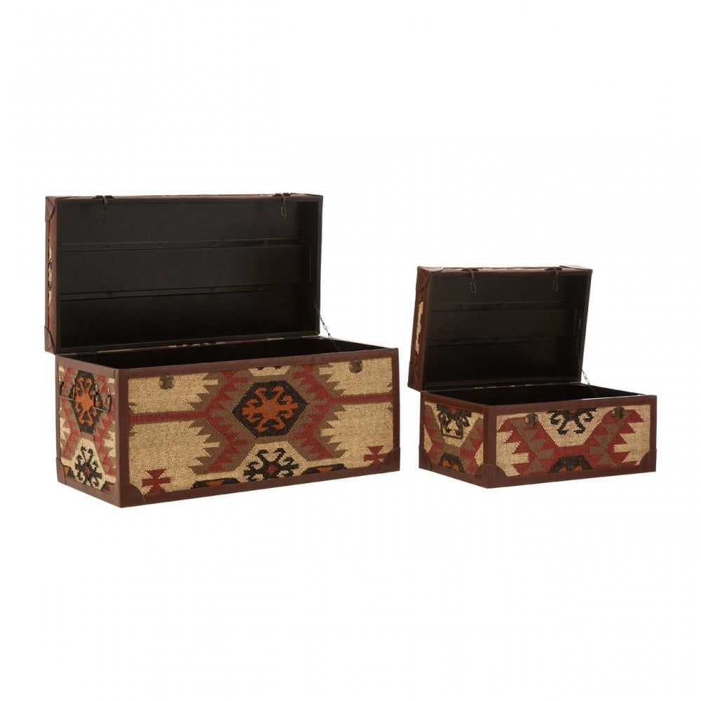 Multi Print Storage Trunks, Cotton, Galvanised Iron, Jute, Multi-Coloured