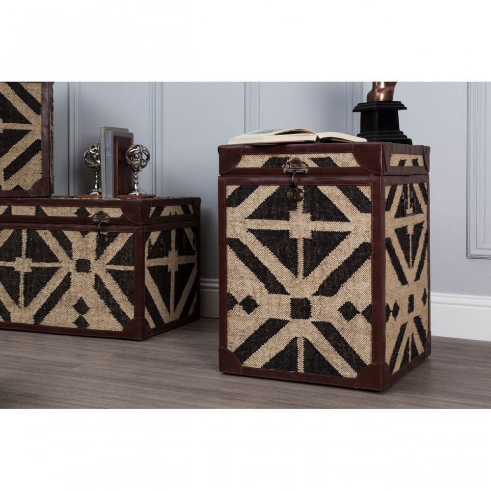 Aztec Set of 2 Storage Trunks, Cotton, Galvanised Iron, Jute, Black