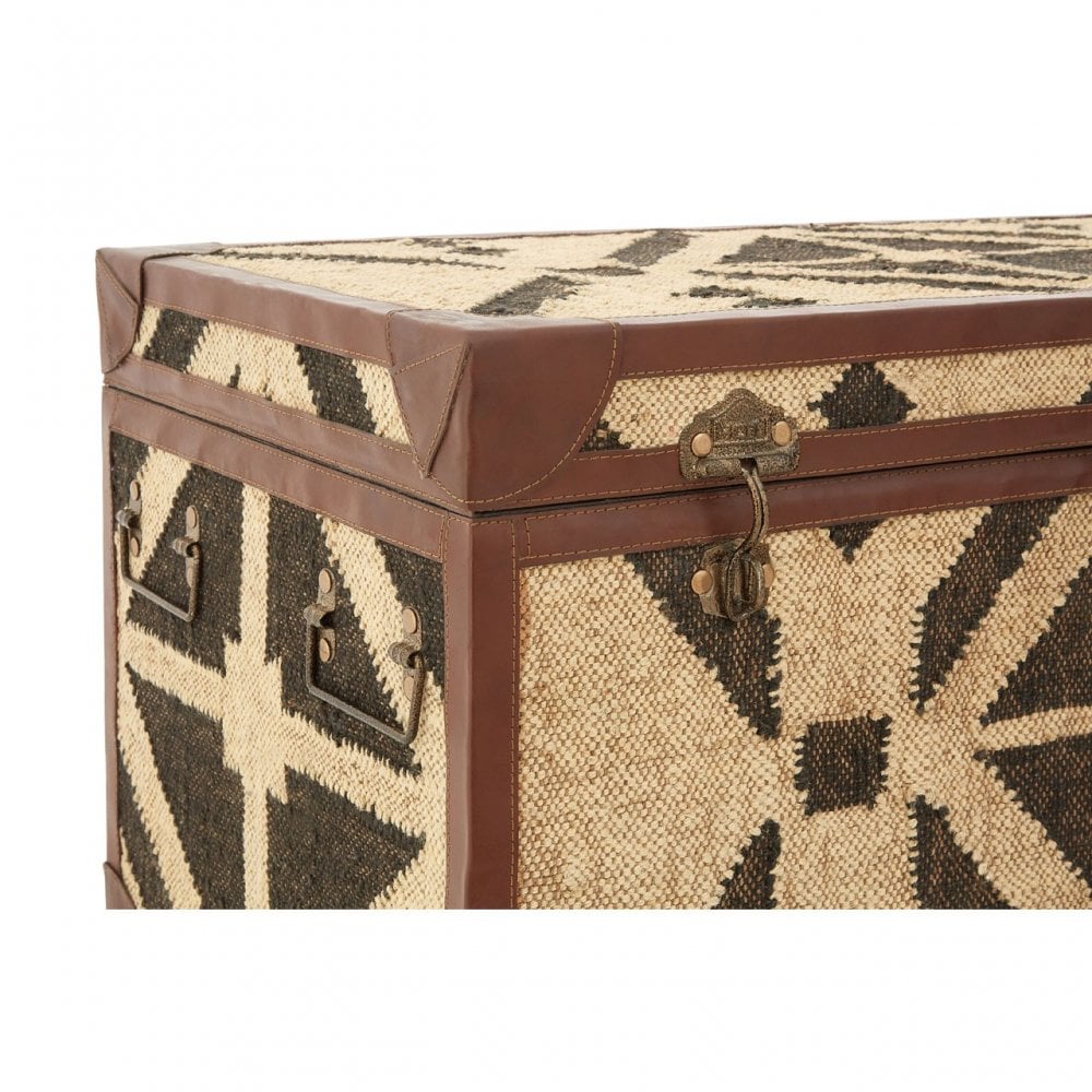 Aztec Set of 2 Storage Trunks, Cotton, Galvanised Iron, Jute, Black