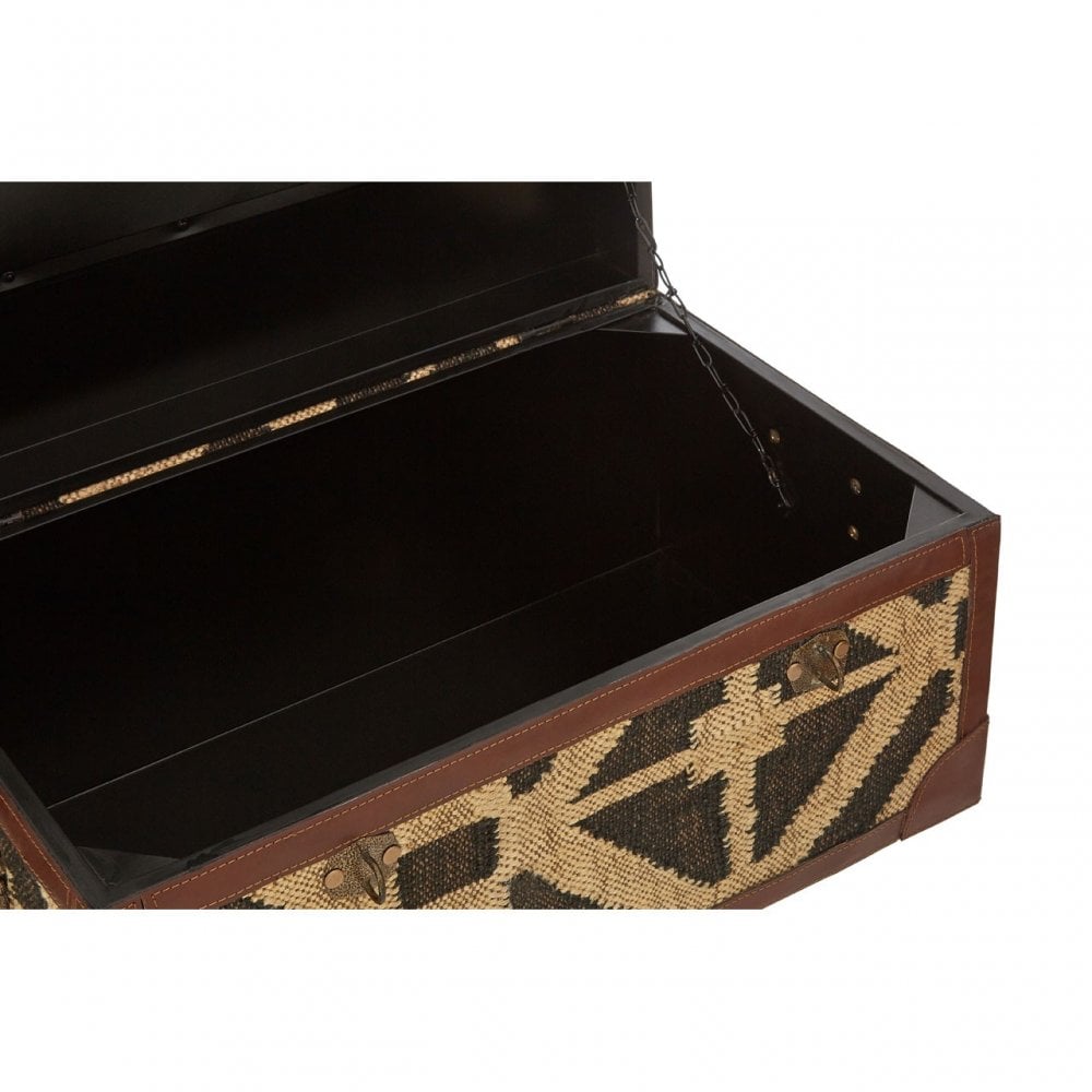 Aztec Set of 2 Storage Trunks, Cotton, Galvanised Iron, Jute, Black