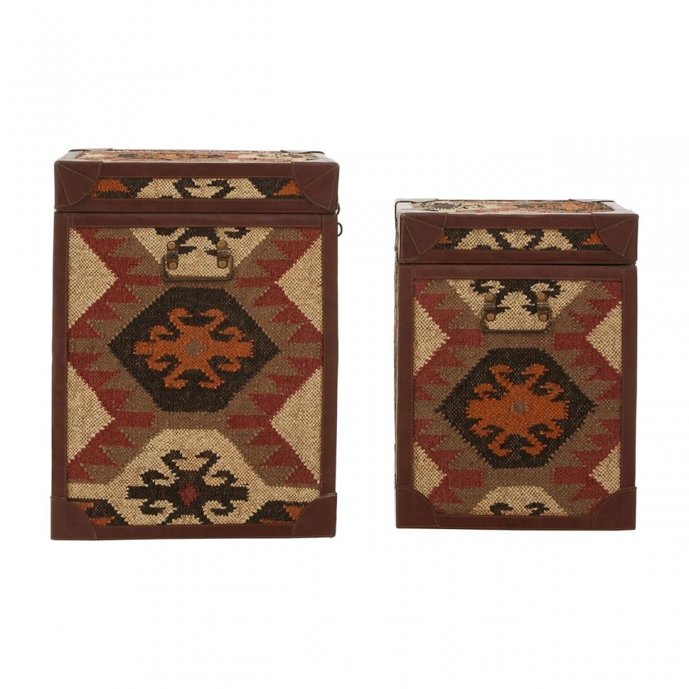 Multi Print Side Table Trunks, Cotton, Galvanised Iron, Jute, Multi-Coloured