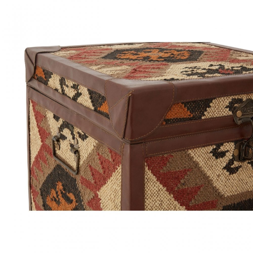 Multi Print Side Table Trunks, Cotton, Galvanised Iron, Jute, Multi-Coloured