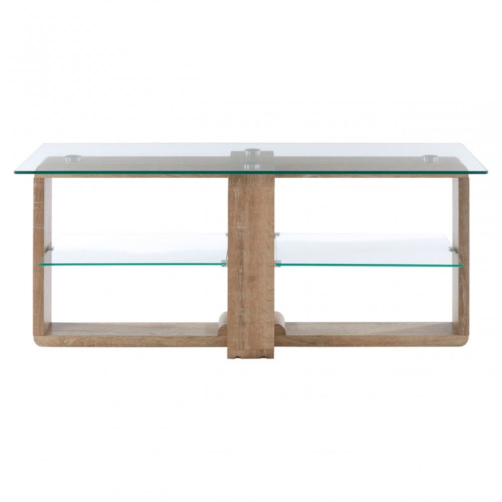 Barton Media Unit, Wood, Tempered Glass, Natural