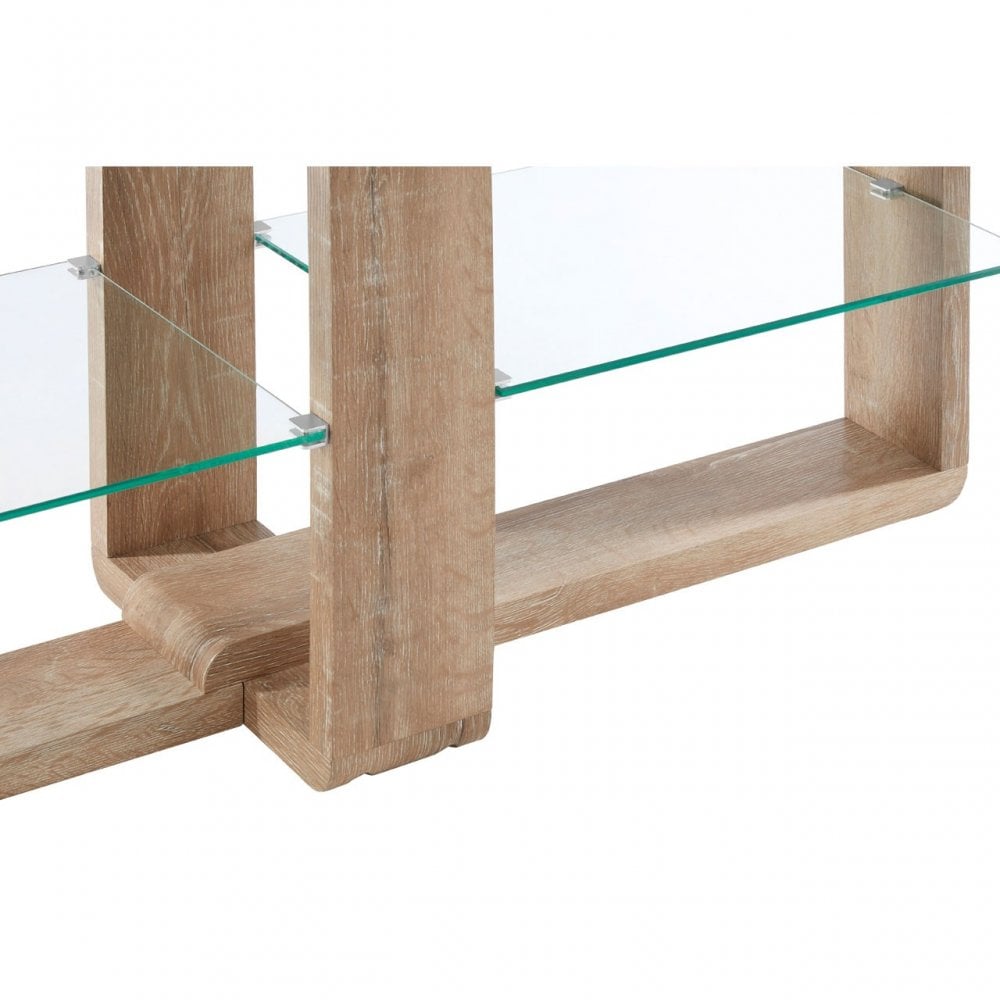 Barton Media Unit, Wood, Tempered Glass, Natural