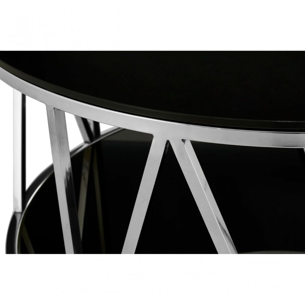 Camperian Round Chrome Finish Coffee Table, Stainless Steel, Glass, Black