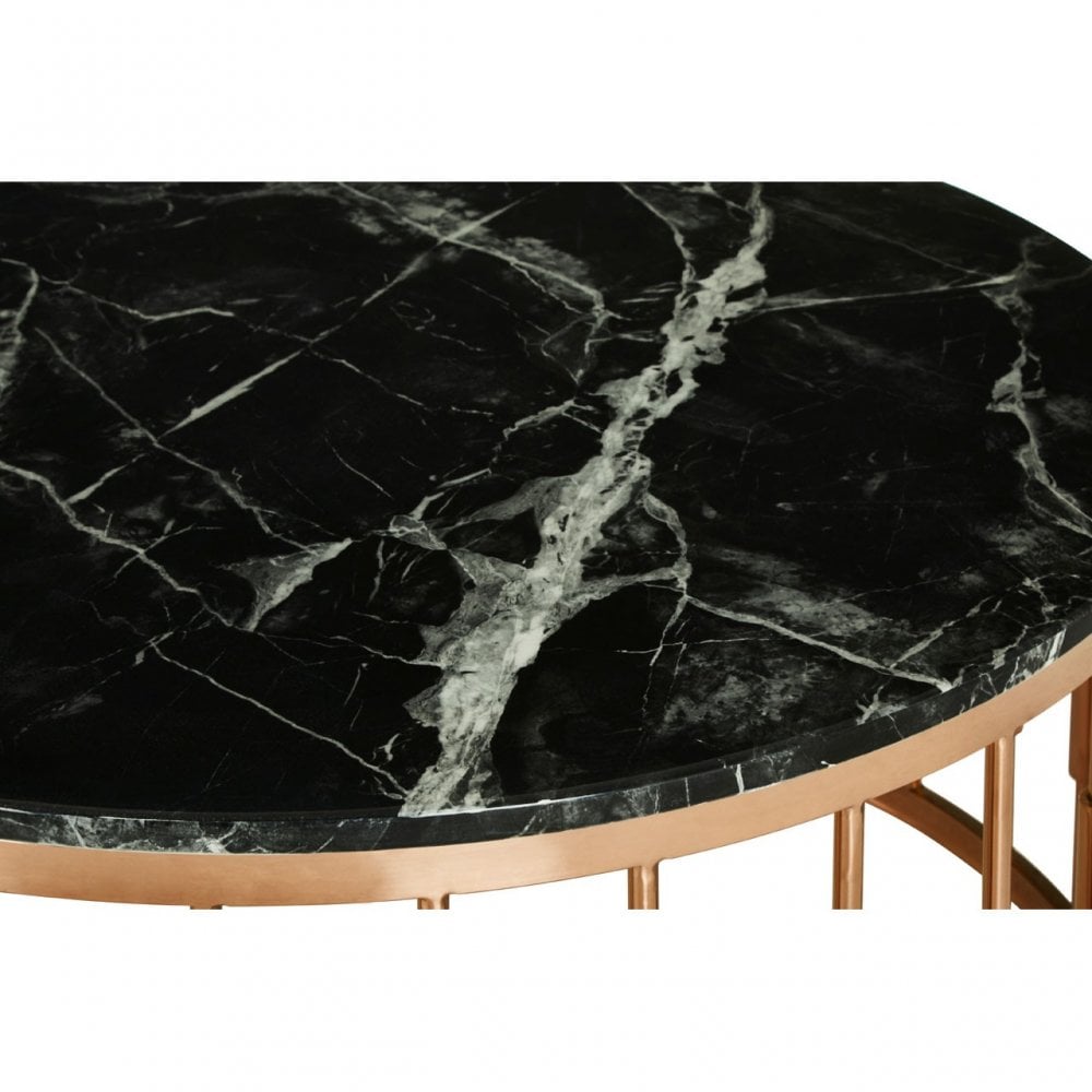 Camperian Round Marble Top Coffee Table, Marble, Stainless Steel, Black