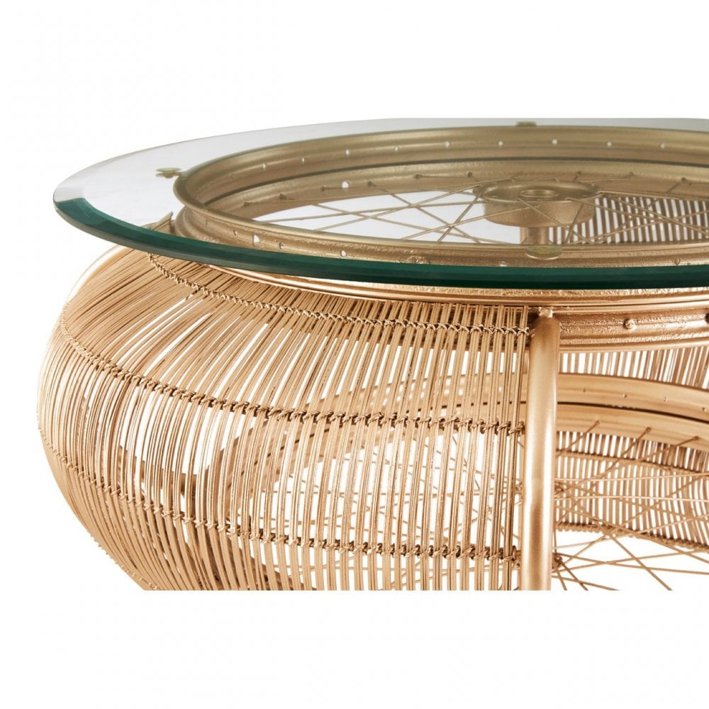 Oscar Champagne Gold Finish Table, Bamboo, Glass, Iron, Champagne