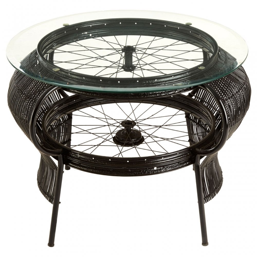 Oscar Black Finish Table, Bamboo, Glass, Iron, Black