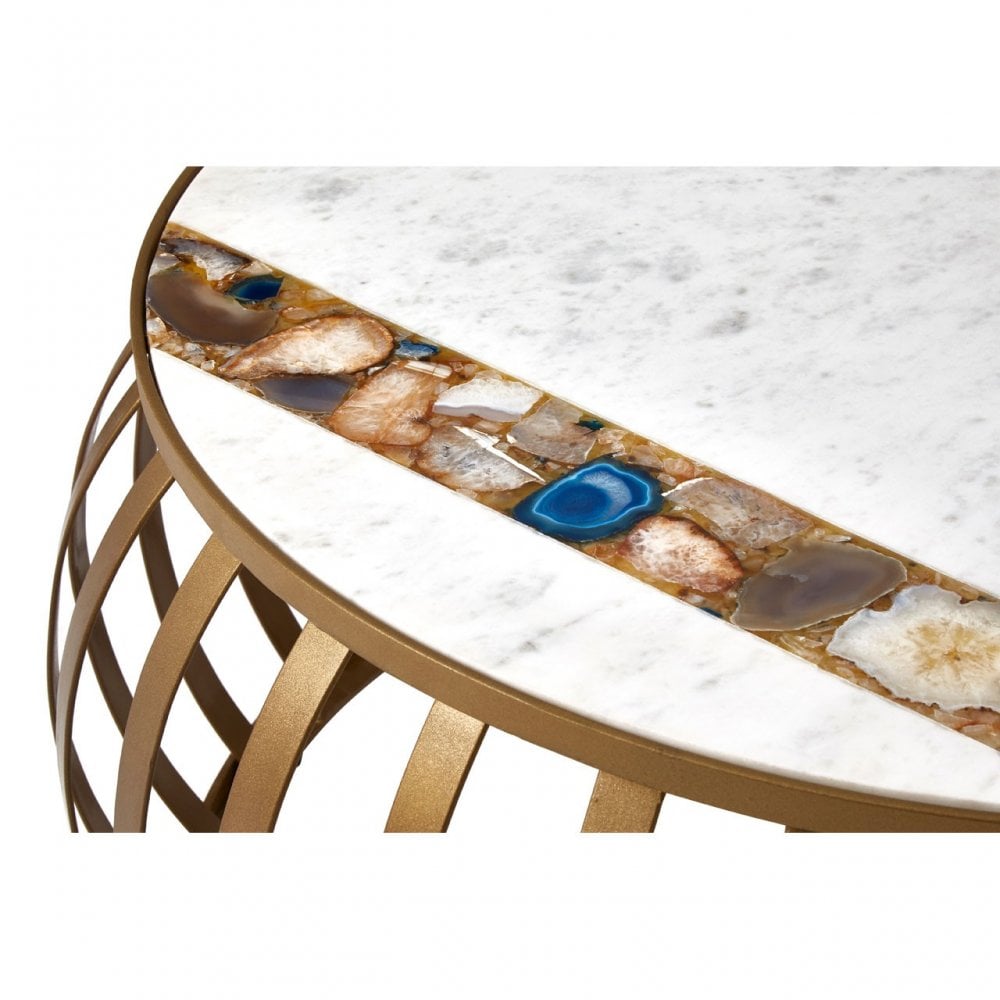 Vizzini Round Coffee Table, Agate, Iron, Marble, Brass