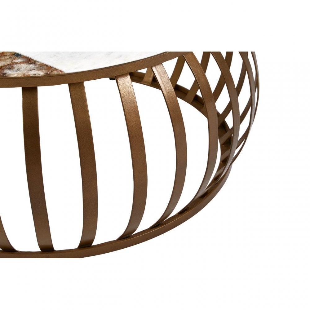 Vizzini Round Coffee Table, Agate, Iron, Marble, Brass
