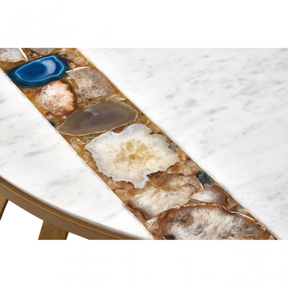 Vizzini Round Coffee Table, Agate, Iron, Marble, Brass
