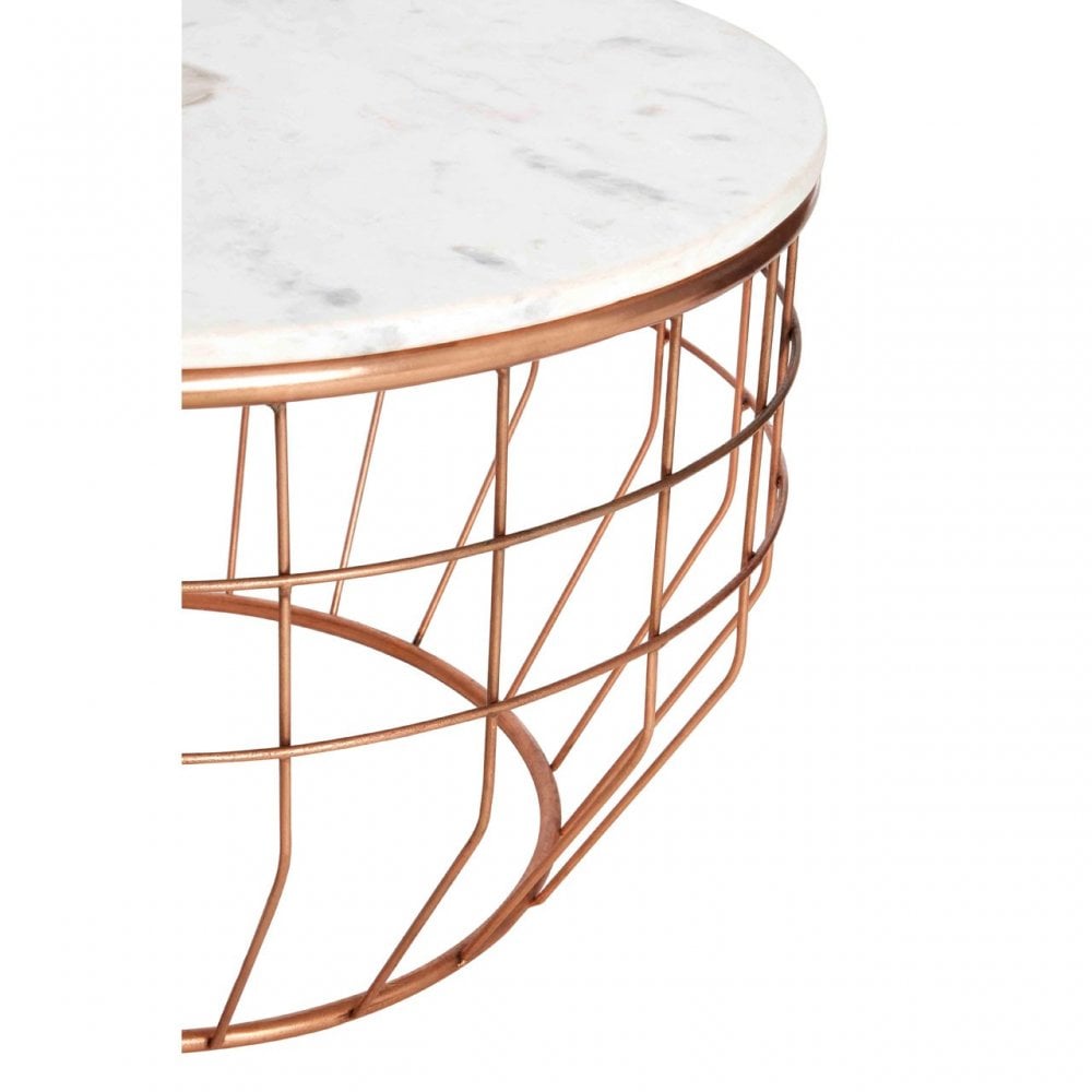 Vizzini White Marble Coffee Table, Agate, Iron, Marble, Copper