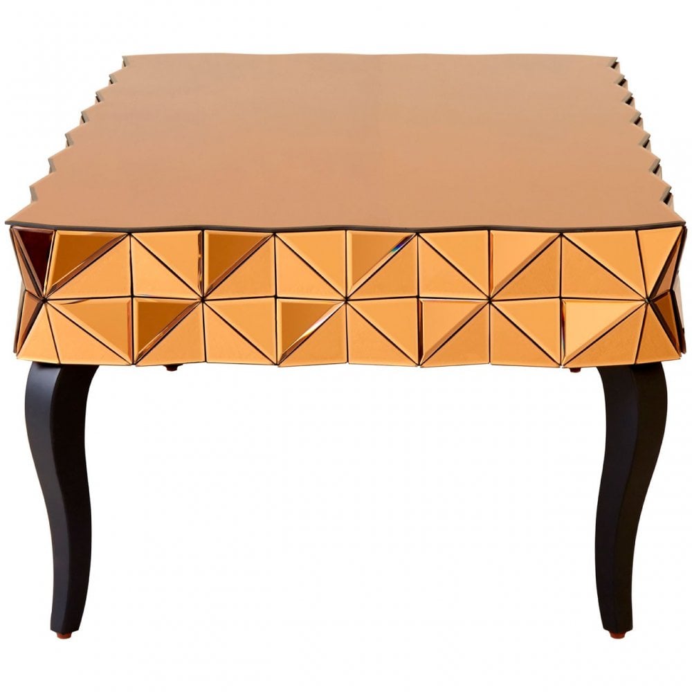 Soho Copper Coffee Table, Wood, Mirrored Glass, Wood, Copper