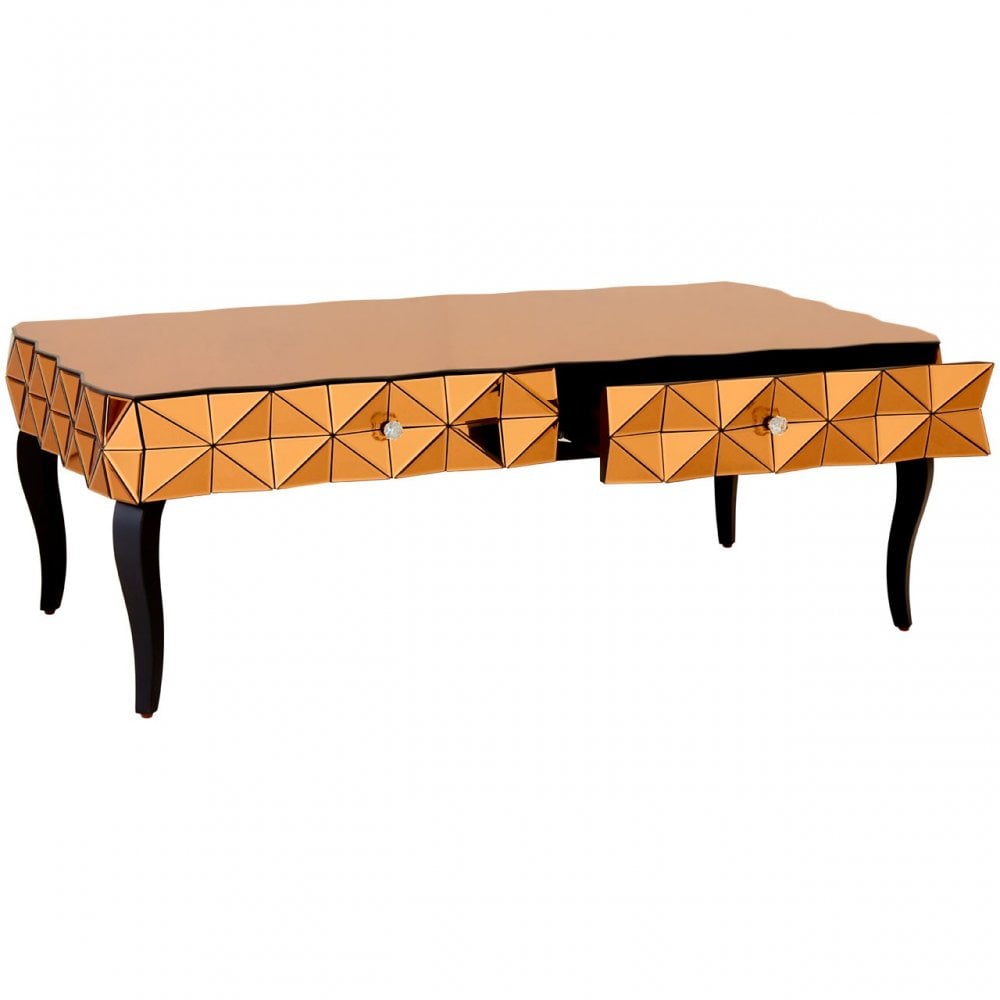 Soho Copper Coffee Table, Wood, Mirrored Glass, Wood, Copper