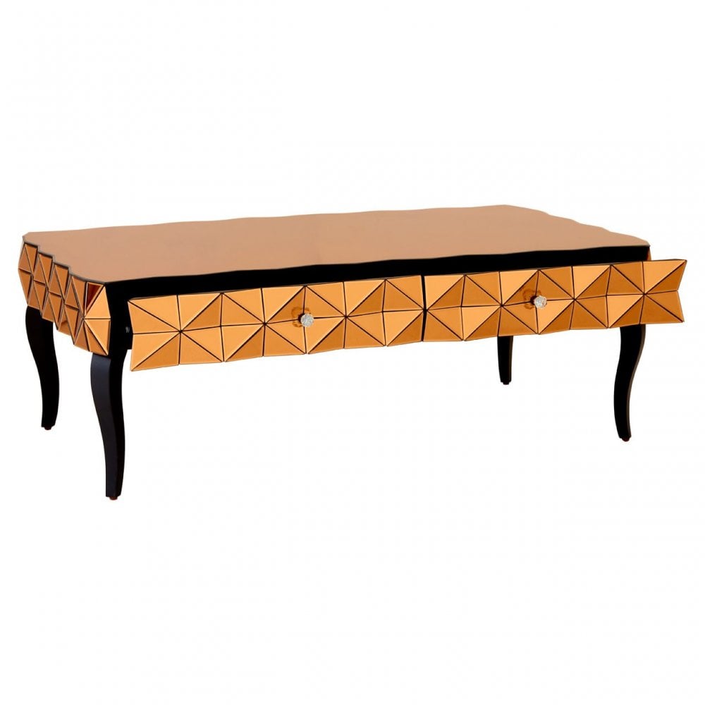 Soho Copper Coffee Table, Wood, Mirrored Glass, Wood, Copper