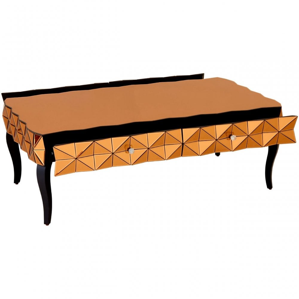 Soho Copper Coffee Table, Wood, Mirrored Glass, Wood, Copper