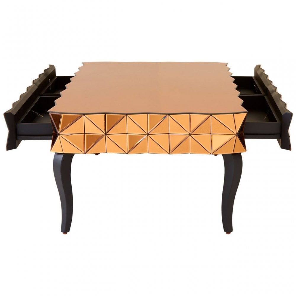 Soho Copper Coffee Table, Wood, Mirrored Glass, Wood, Copper